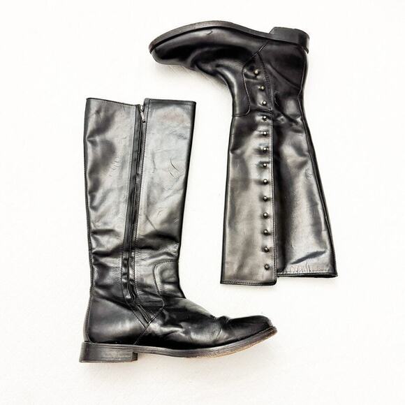 Cole Haan Black Leather Zip Up Riding Biker Boots Riveted Knee High Size 7 EUC - Picture 6 of 6